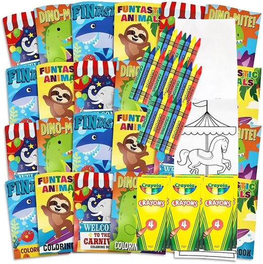 Bottles N Bags 24 Mini Coloring Books & 24 Crayons Bulk Coloring Books for kids.