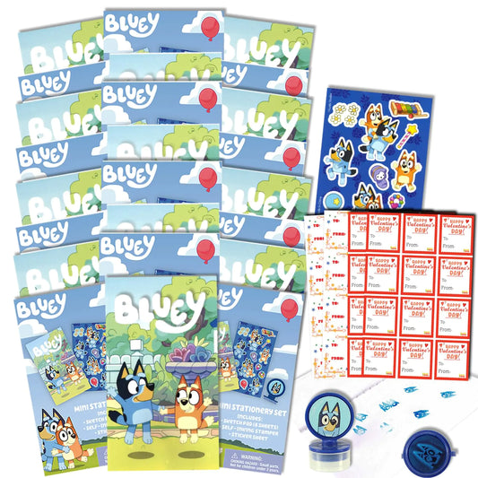 Disney Bluey Valentines Day Classroom Gift Exchange Bundle - 24 Bluey Mini Coloring Activity Books for School Valentines Cards Stickers | Valentines Kids Party Favors