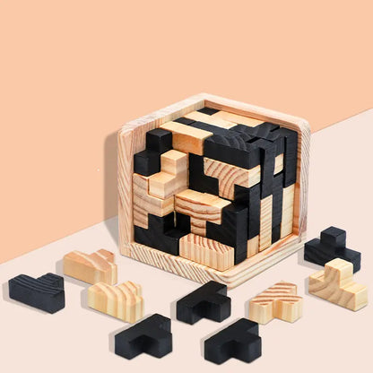3D Wooden Cube Puzzle Toy for Brain Teaser to challenge and stimulate young minds