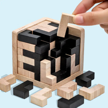 3D Wooden Cube Puzzle Toy for Brain Teaser to challenge and stimulate young minds