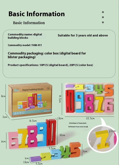Wooden Number Blocks Set for children digital blocks for stacking number recognition
