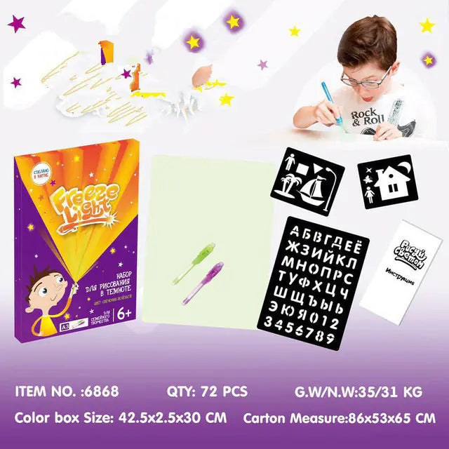 Glow-in-the-Dark Drawing and Writing Board ink that reveals itself only under flashlight