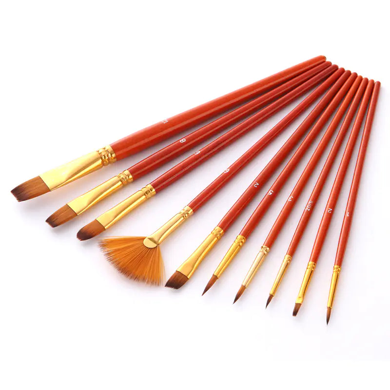 10 Nylon Hair Brushes with Fan-Shaped Watercolor Pens