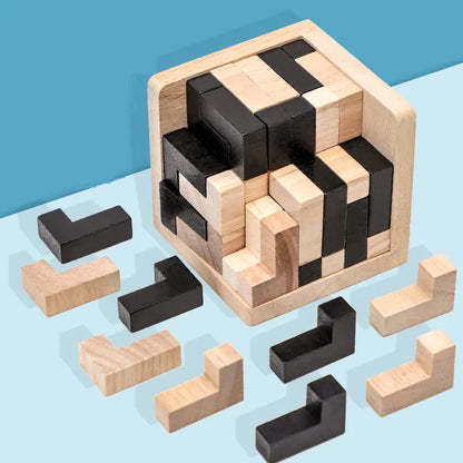 3D Wooden Cube Puzzle Toy for Brain Teaser to challenge and stimulate young minds