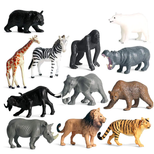 Kvohzbl Mini Wild Animal Toys Forest Animal Dolls African Savannah Lion Tiger Giraffe Zebra Bear Elephant Rhinoceros Animal Model Toys Childrens Gifts (12 Pieces)