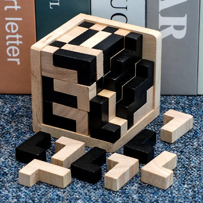 3D Wooden Cube Puzzle Toy for Brain Teaser to challenge and stimulate young minds