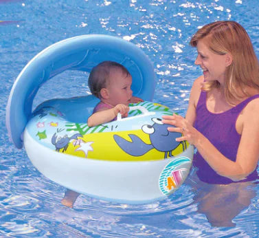 Inflatable Kids Swim Float with Car Canopy for Children's Inflatable Swimming Ring