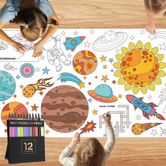 Coloring Table Cloth for Kids with 12 Colors Marker Set72x31In Giant Coloring Poster for Classroom WallLarge Coloring Sheets for Family Gatherings/Holiday Celebrations/Classroom Activities