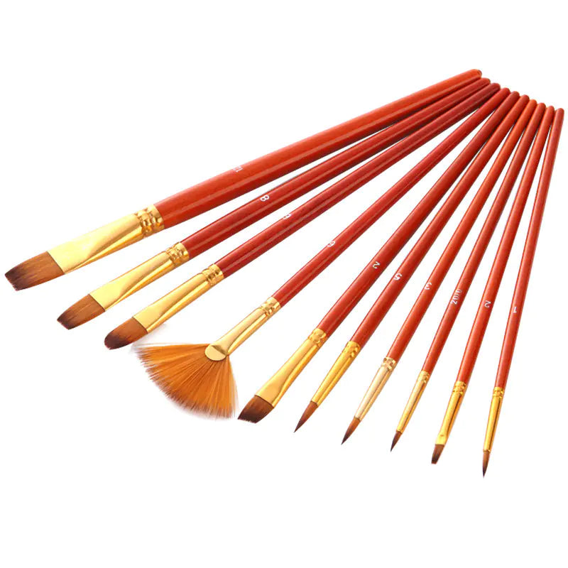 10 Nylon Hair Brushes with Fan-Shaped Watercolor Pens