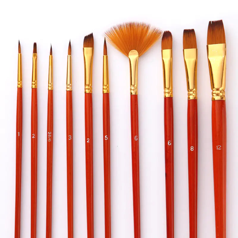 10 Nylon Hair Brushes with Fan-Shaped Watercolor Pens