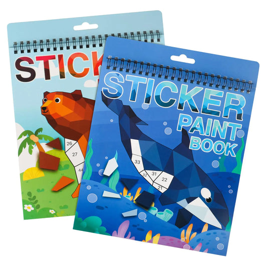 2 Pack Crafts for Kids Ages 4-8 Sticker Paint Books Sticker Book for Boys and Girls Birthday Gifts Party Favor Travel Activity Book Set for Learning (Ocean+Animal)
